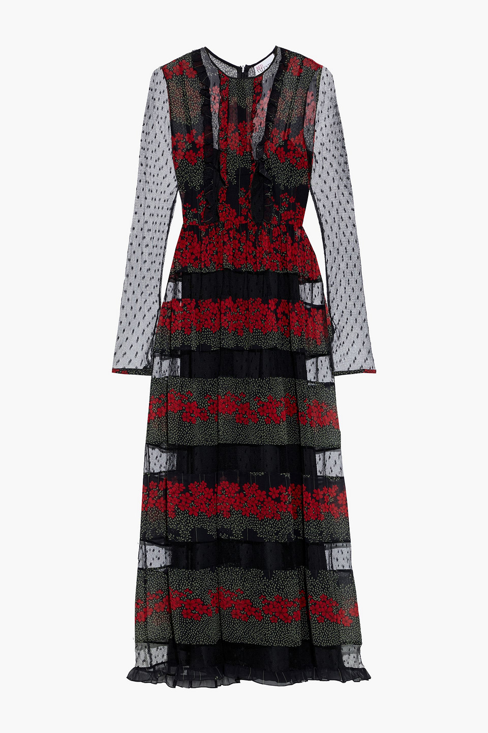 Redvalentino Woman Point D'esprit-paneled Floral-print Georgette Maxi Dress Black Size 40