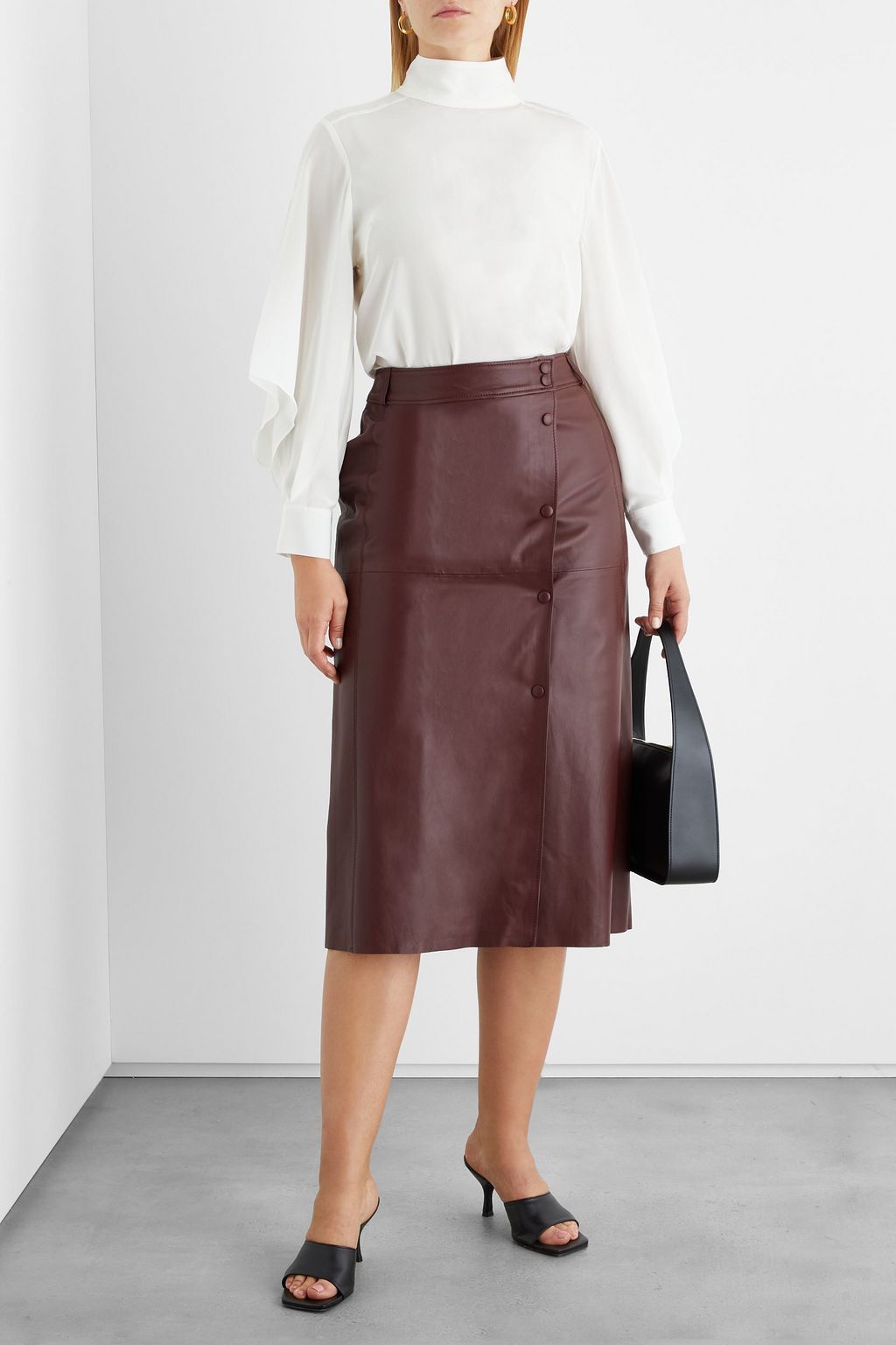 IRIS & INK Béatrice wrap-effect leather midi skirt