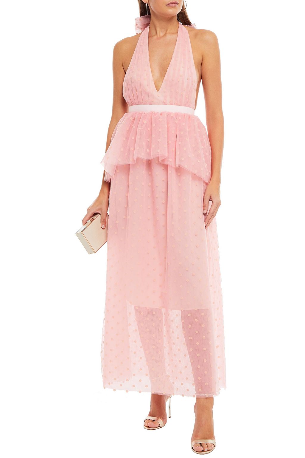 HUISHAN ZHANG Gathered flocked tulle peplum maxi dress