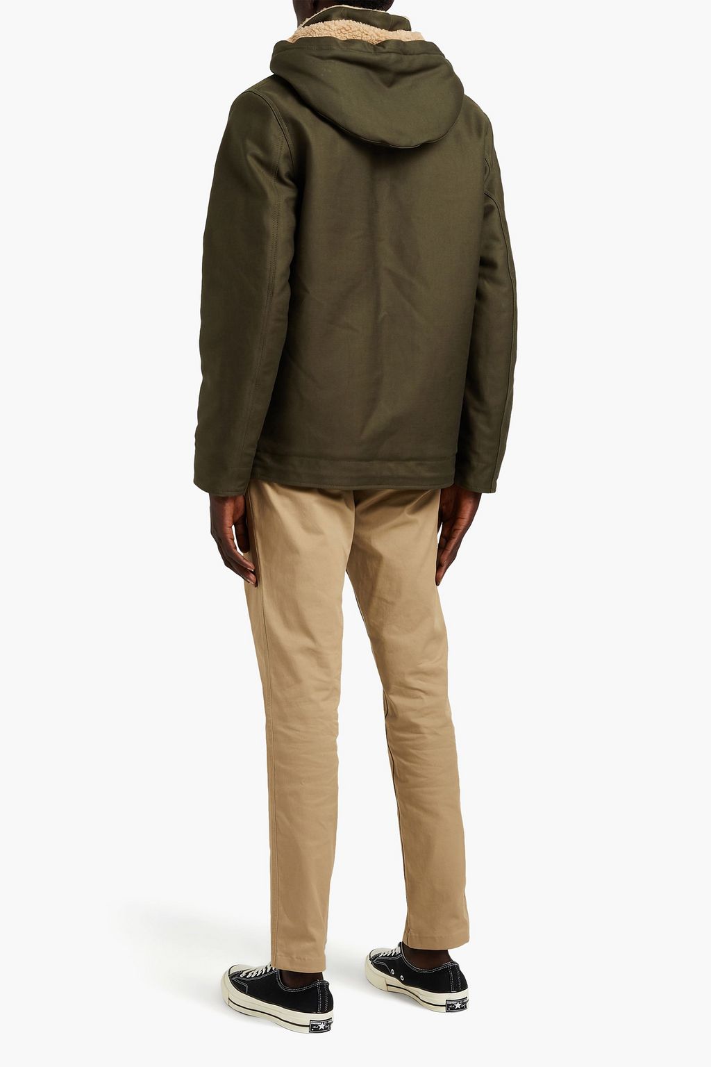 SANDRO Faux shearling-lined cotton-gabardine hooded jacket