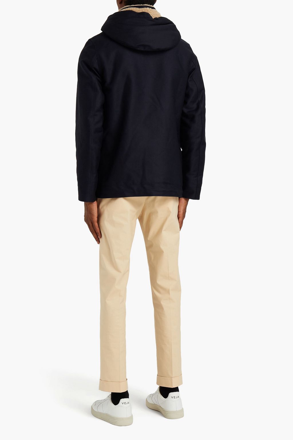 SANDRO Faux shearling-lined cotton-gabardine hooded jacket