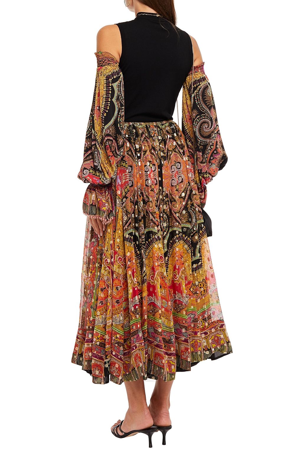 ETRO Printed metallic fil coupé silk-blend midi skirt and sleeves set