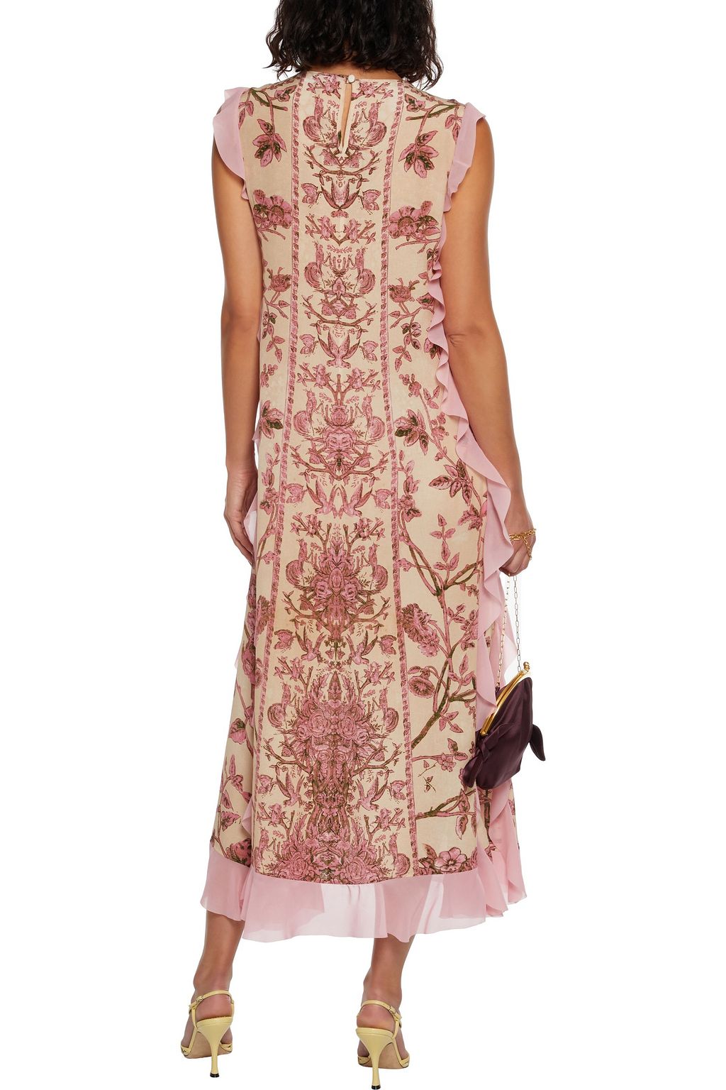 REDVALENTINO Ruffle-trimmed printed silk crepe de chine midi dress