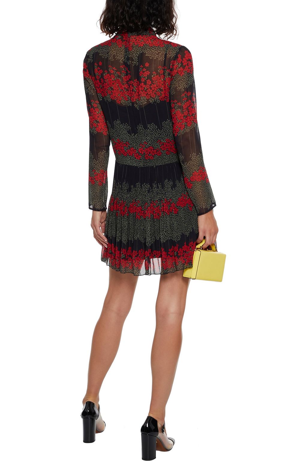 REDVALENTINO Minikleid aus Chiffon mit floralem Print, Schluppe und Falten