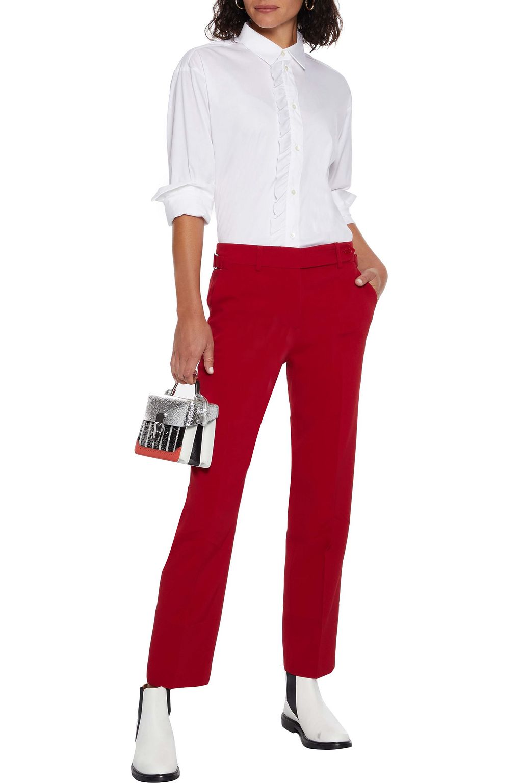 REDVALENTINO Ruffled cotton-blend poplin shirt