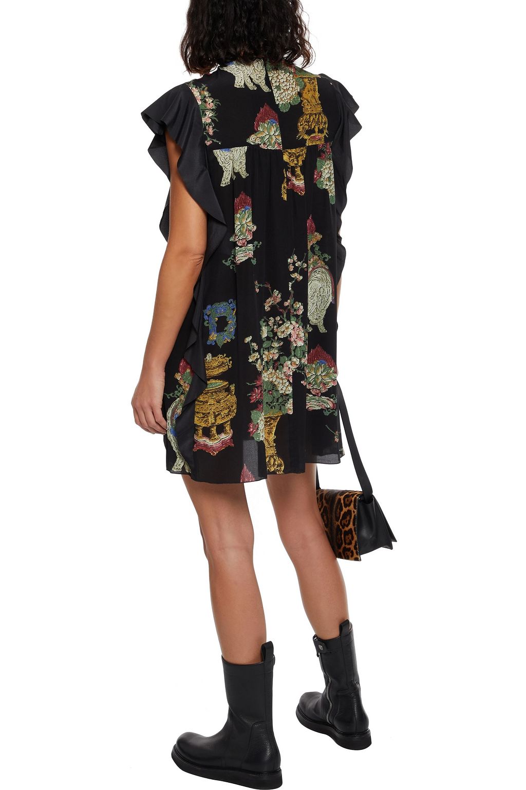 REDVALENTINO Ruffled printed silk crepe de chine mini dress