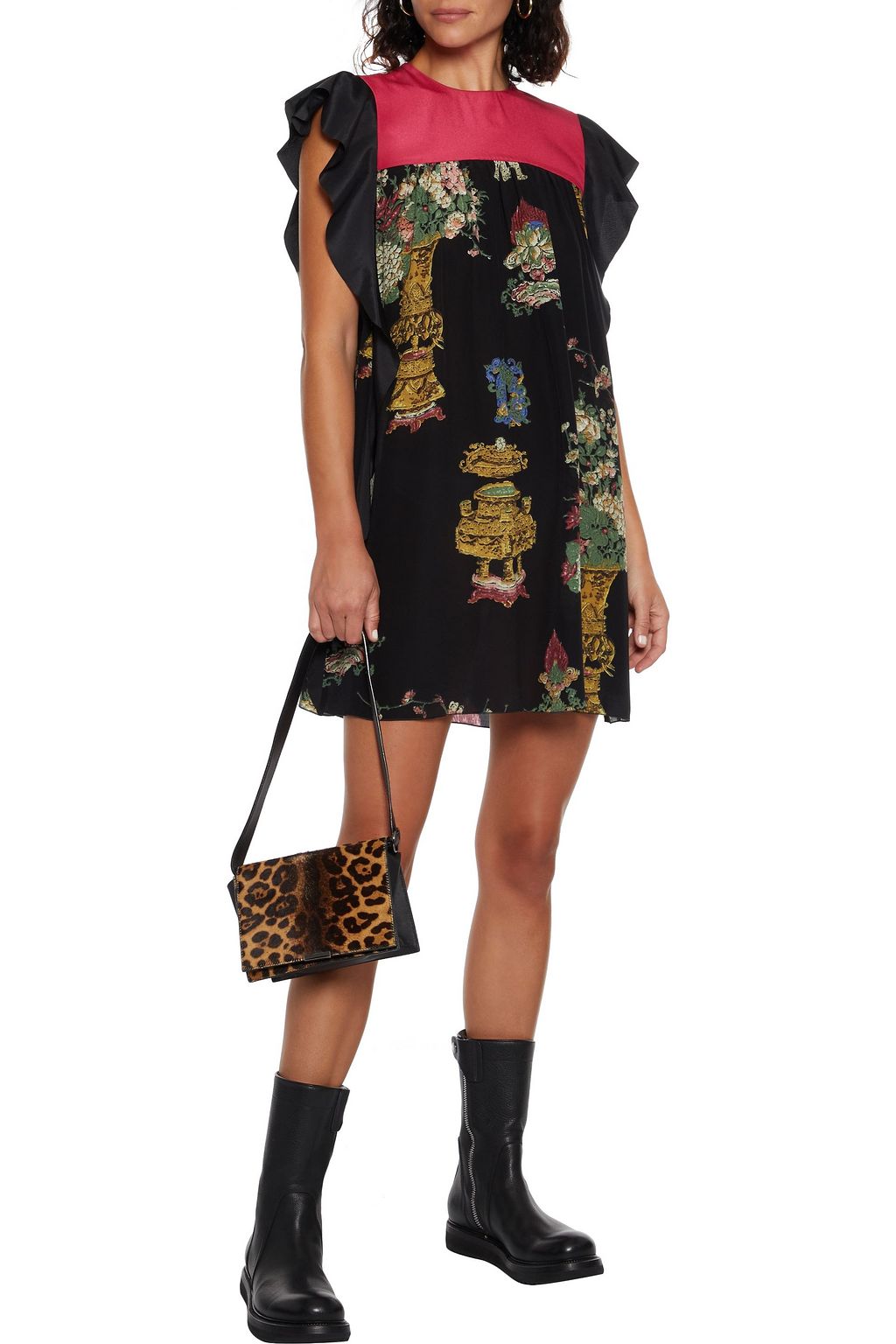 REDVALENTINO Ruffled printed silk crepe de chine mini dress