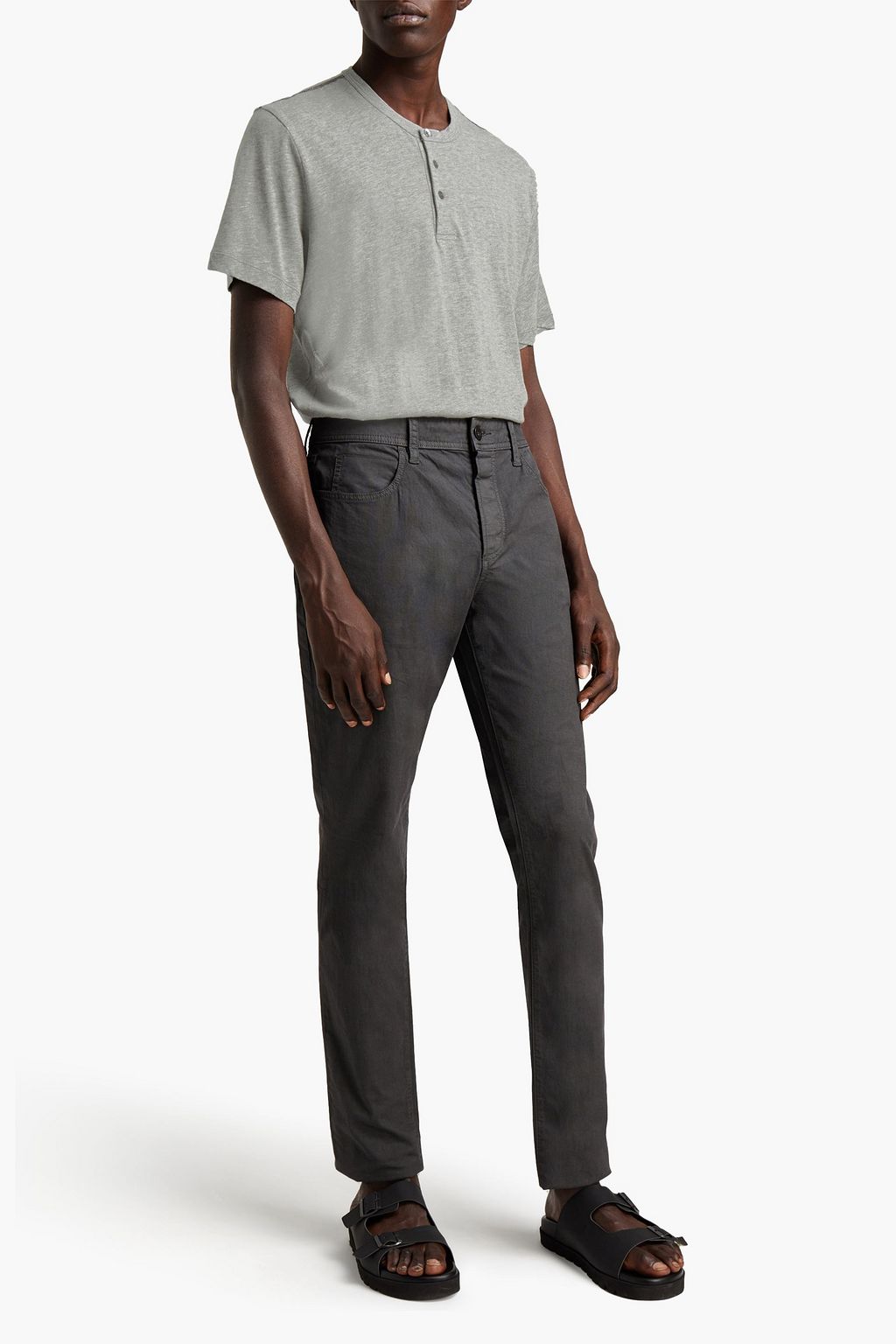 JAMES PERSE Mélange cotton-jersey Henley T-shirt