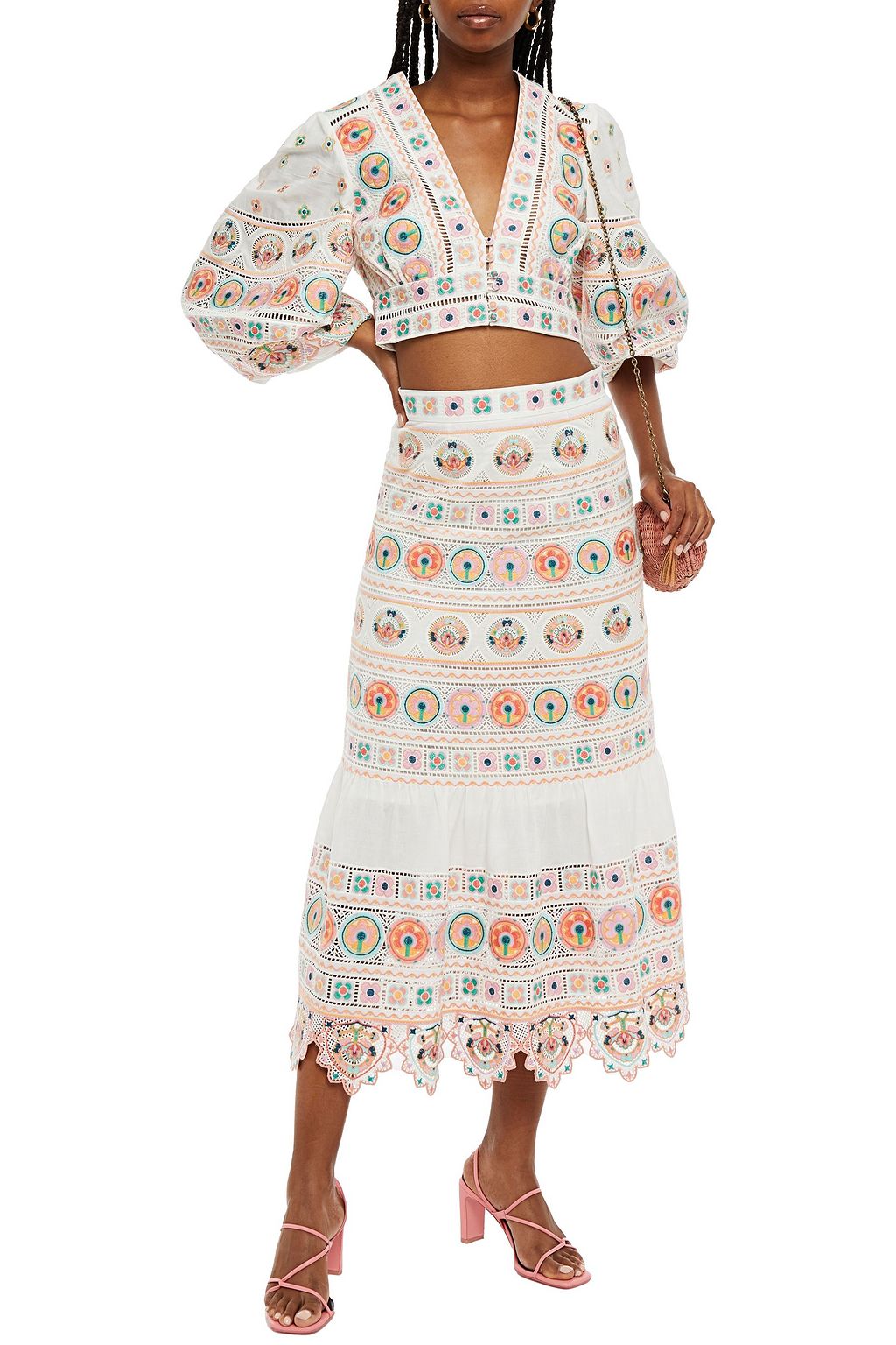 ZIMMERMANN Embroidered broderie anglaise cotton midi skirt