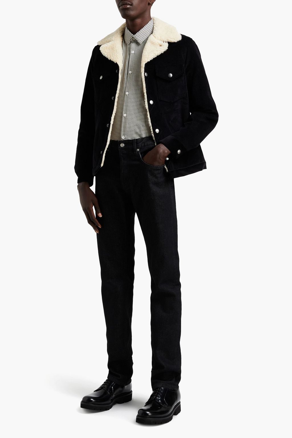SANDRO Faux shearling-lined cotton-blend corduroy jacket