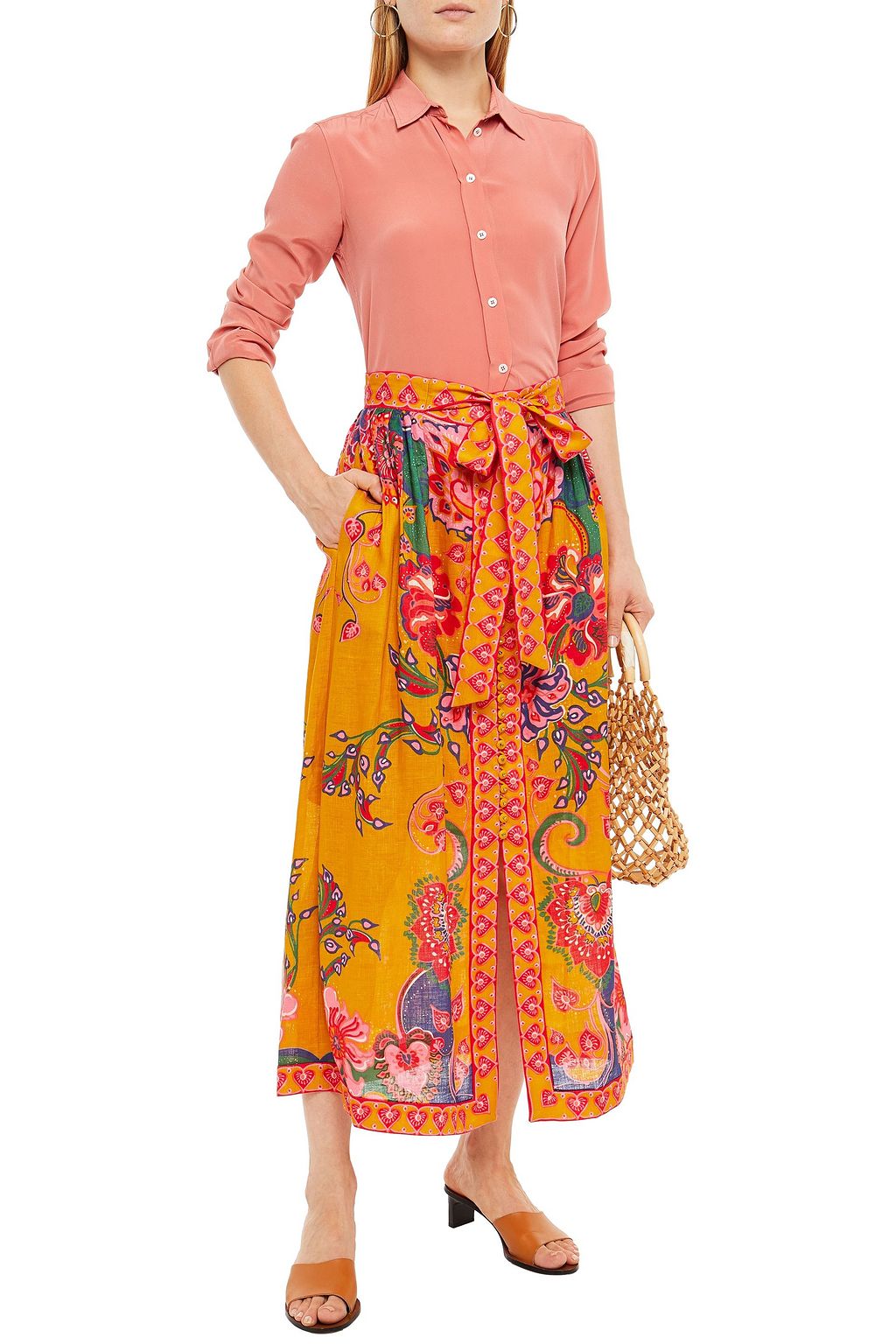 ZIMMERMANN The Lovestruck belted printed linen midi skirt