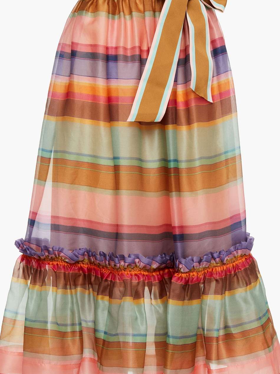gathered striped silk-organza midi skirt