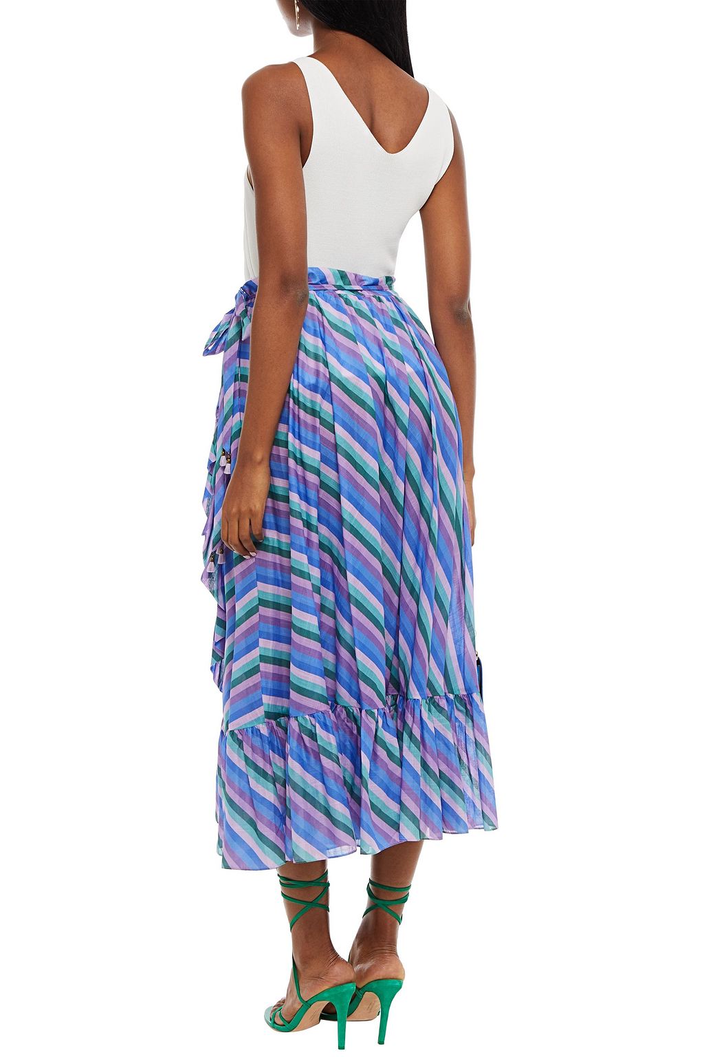 ZIMMERMANN Ruffled striped cotton midi wrap skirt