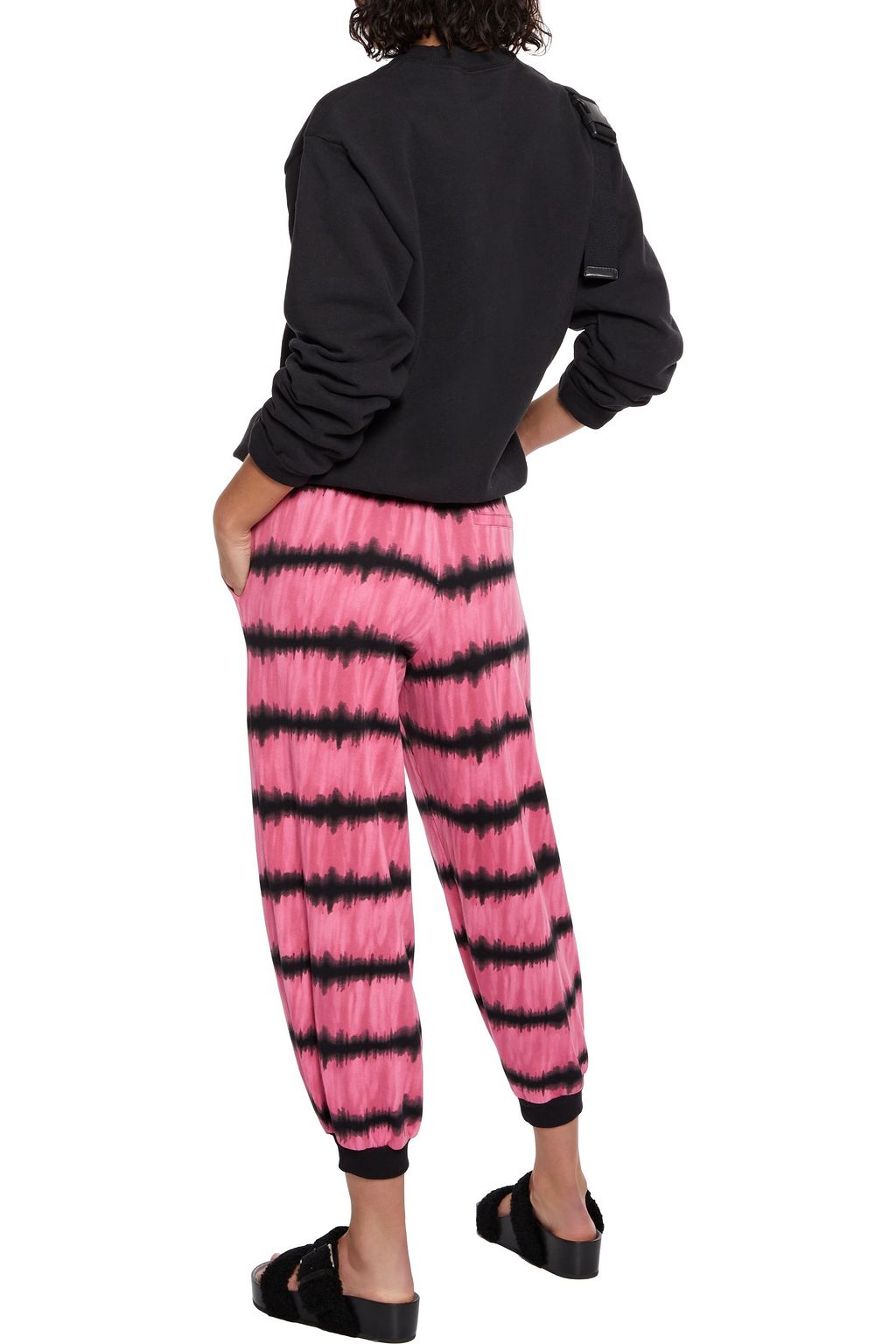 ALICE + OLIVIA Cropped tie-dyed French cotton-terry track pants