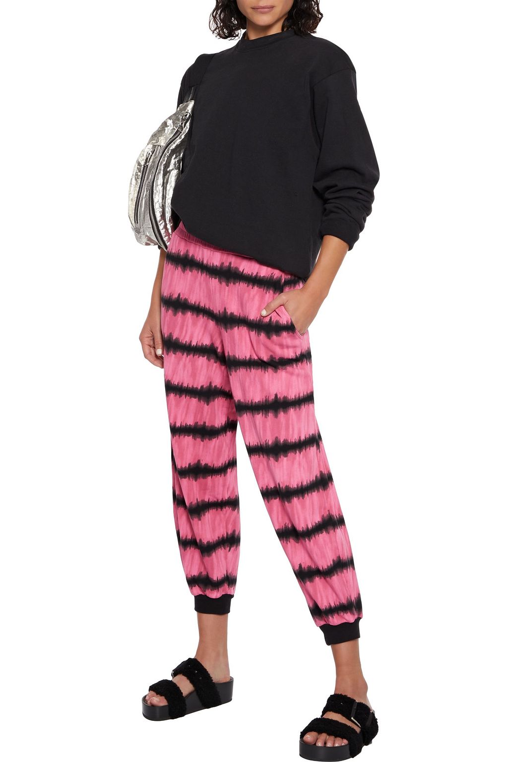 ALICE + OLIVIA Cropped tie-dyed French cotton-terry track pants