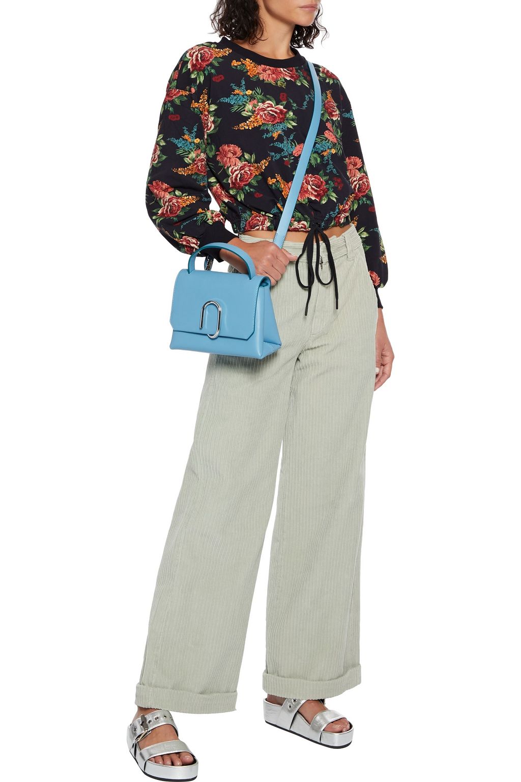 ALICE + OLIVIA Bernetta cropped floral-print French cotton-blend terry sweatshirt