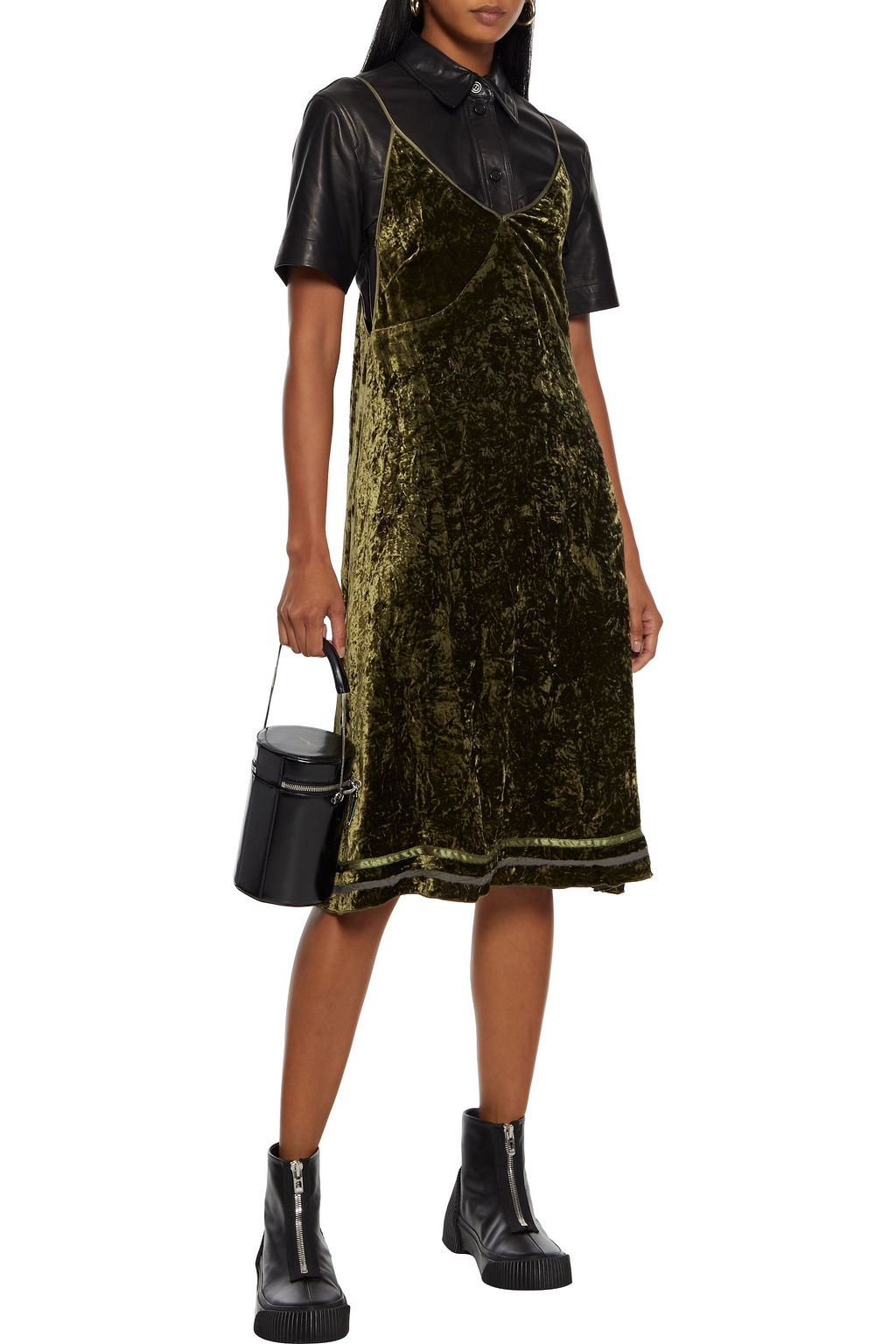 R13 Satin-trimmed crushed-velvet slip dress