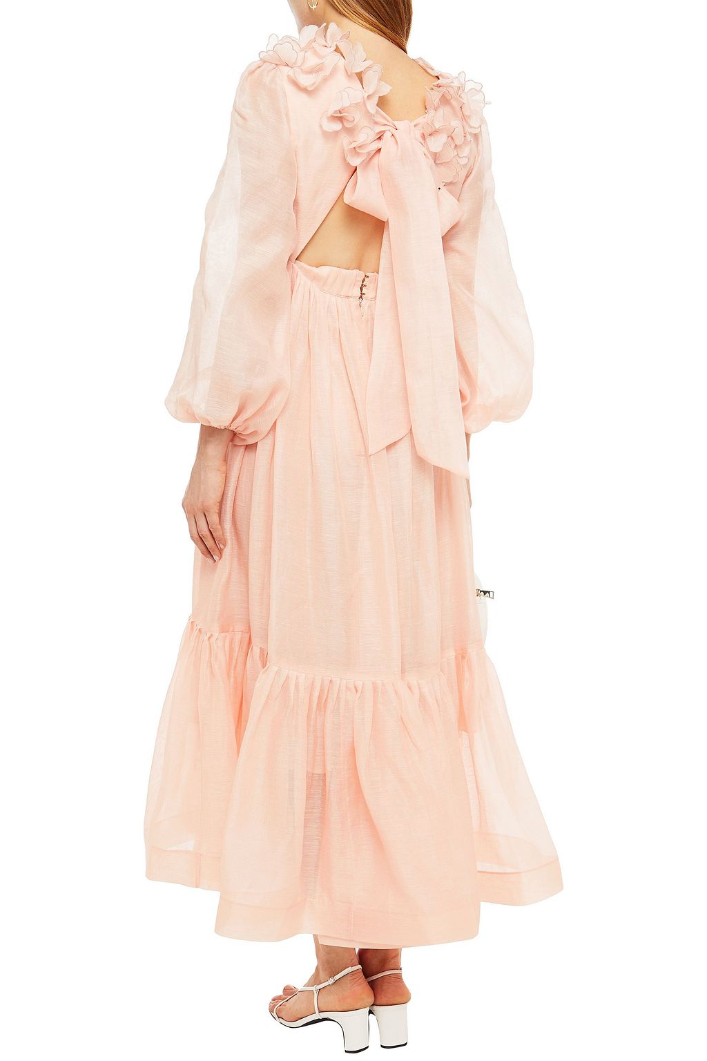 ZIMMERMANN Floral-appliquéd linen and silk-blend midi dress