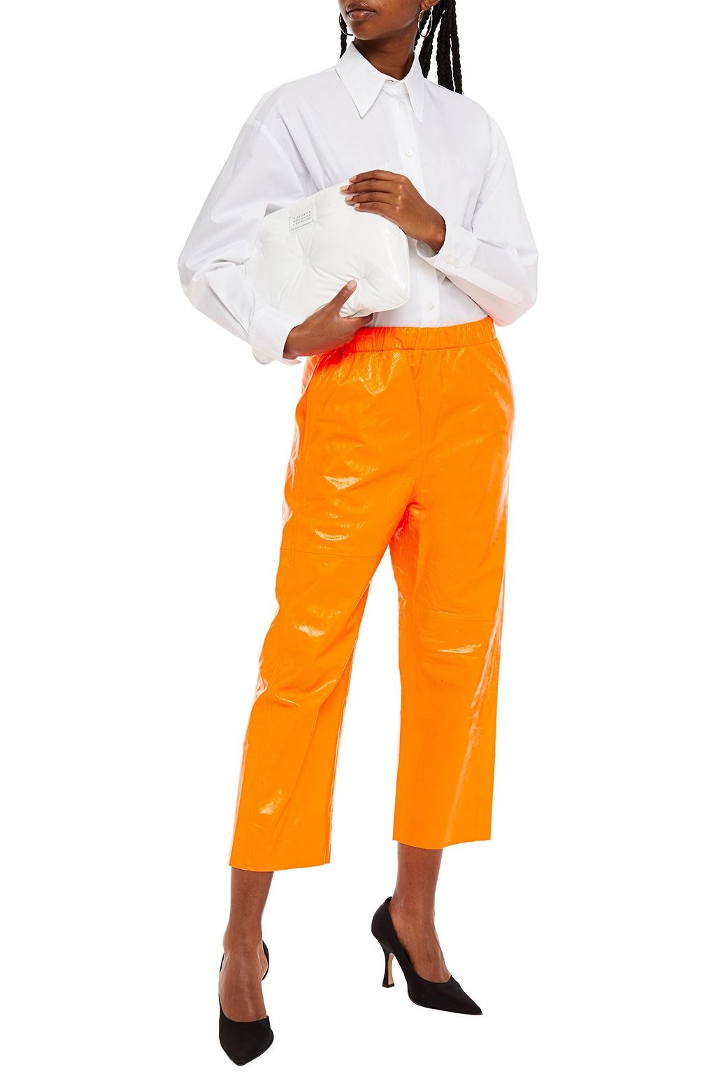 MM6 MAISON MARGIELA Cropped cracked patent-leather straight-leg pants