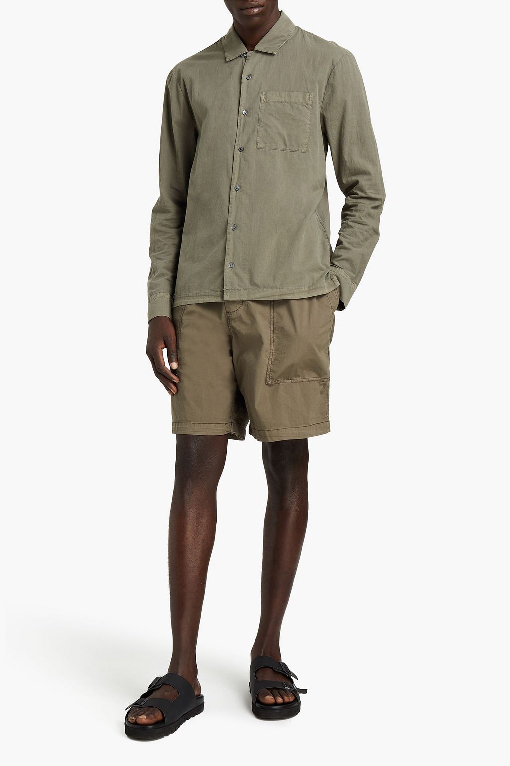 JAMES PERSE French cotton terry-paneled stretch-cotton poplin shorts