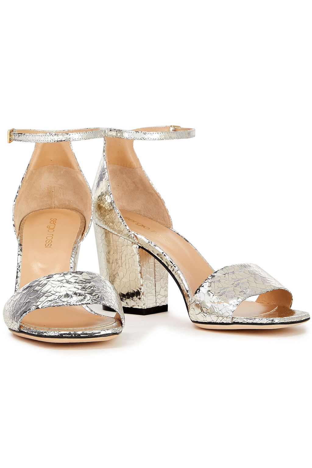 SERGIO ROSSI Metallic cracked-leather sandals