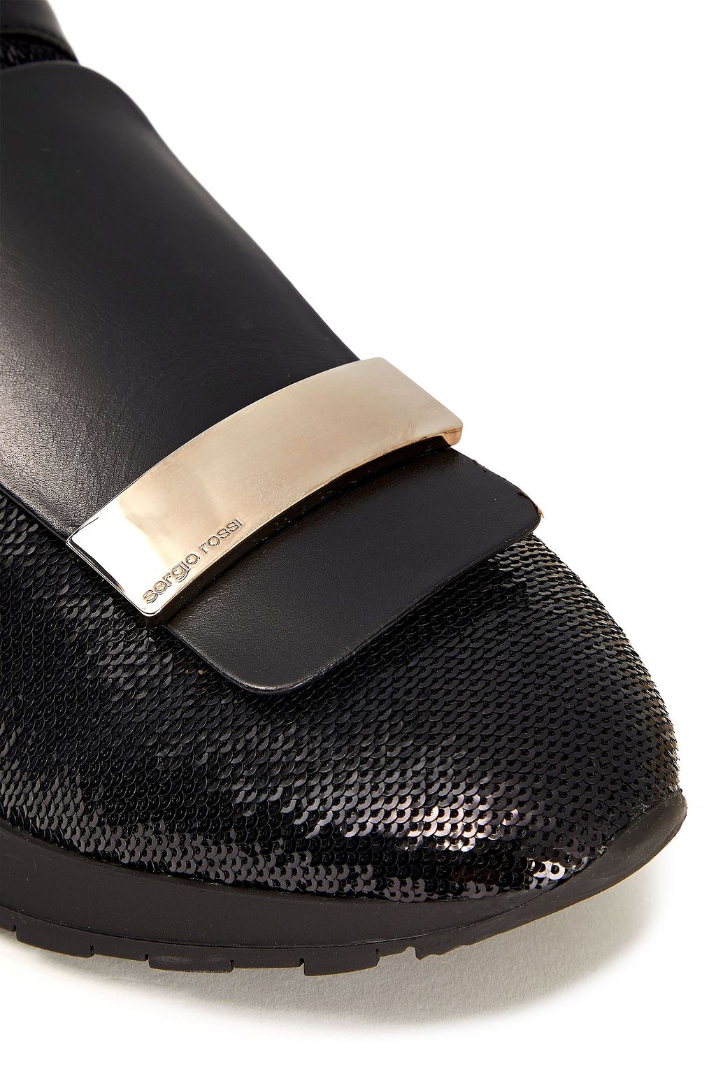 SERGIO ROSSI Sequined scuba, leather and suede slip-on sneakers