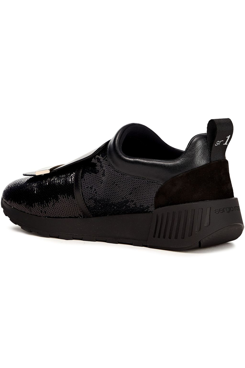 SERGIO ROSSI Sequined scuba, leather and suede slip-on sneakers