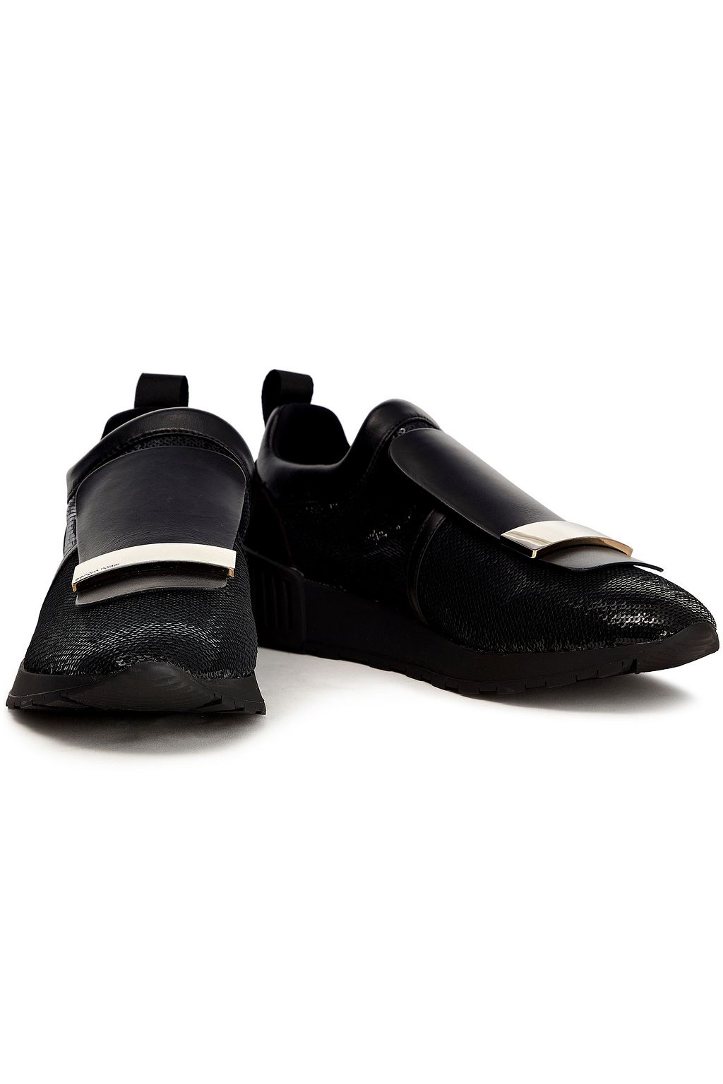 SERGIO ROSSI Sequined scuba, leather and suede slip-on sneakers