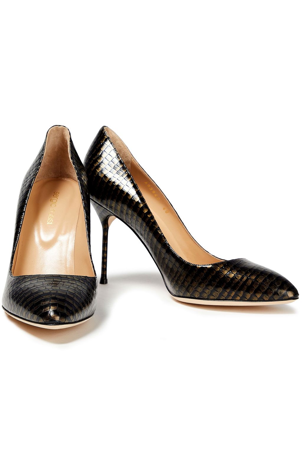 SERGIO ROSSI Snake-effect leather pumps