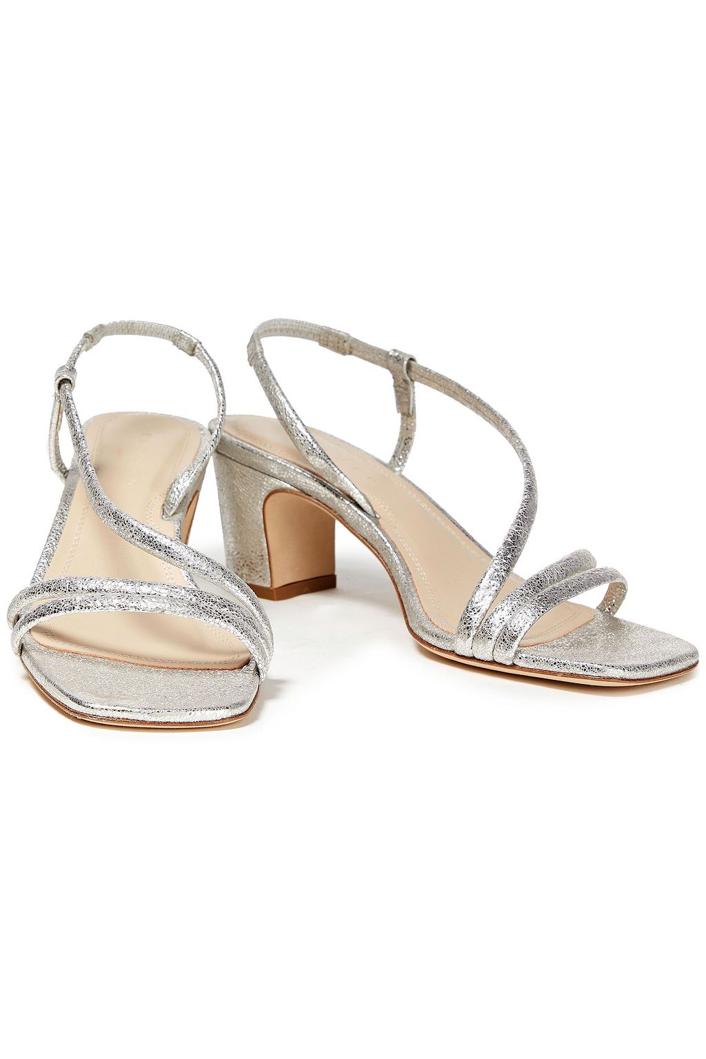 SANDRO Metallic cracked-leather sandals