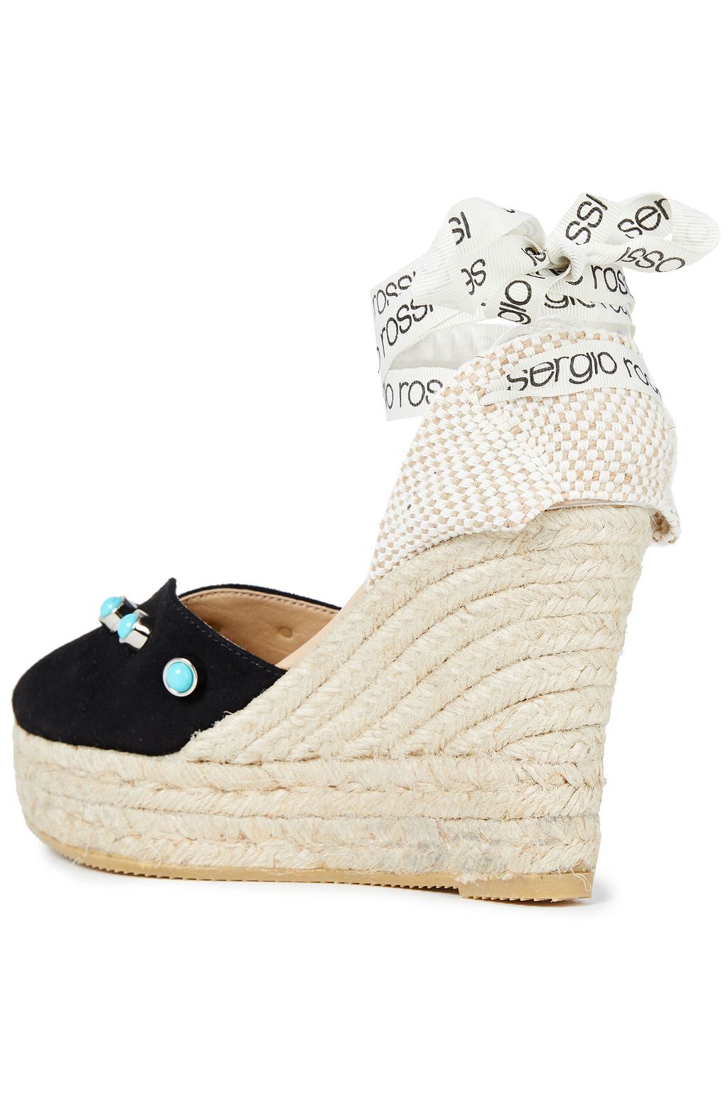 SERGIO ROSSI Embellished suede wedge espadrilles