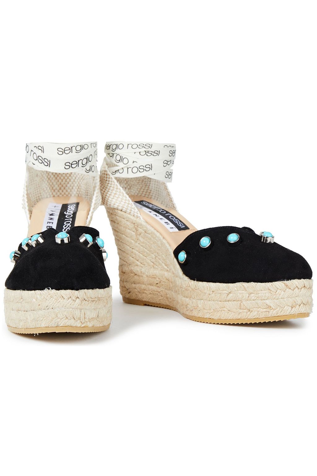 SERGIO ROSSI Embellished suede wedge espadrilles