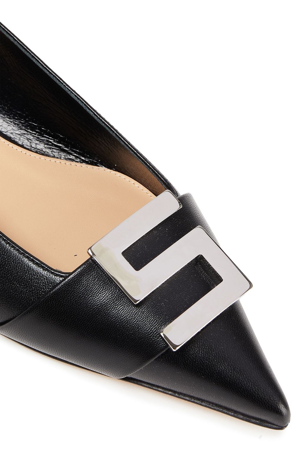 SERGIO ROSSI Embellished leather point-toe flats