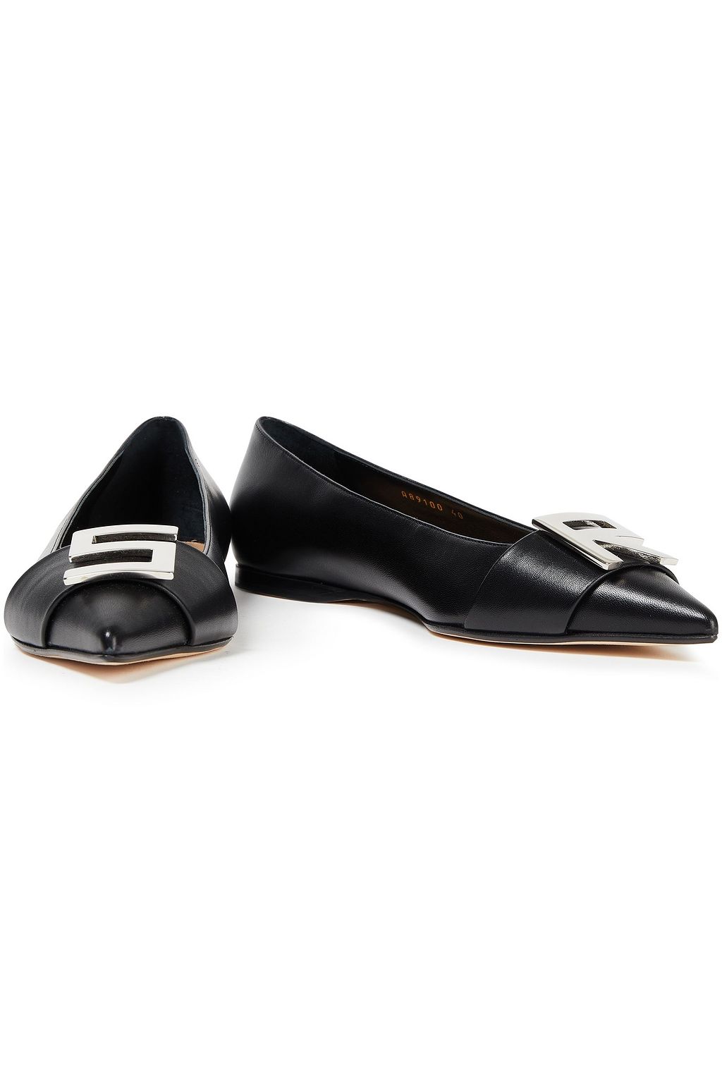SERGIO ROSSI Embellished leather point-toe flats