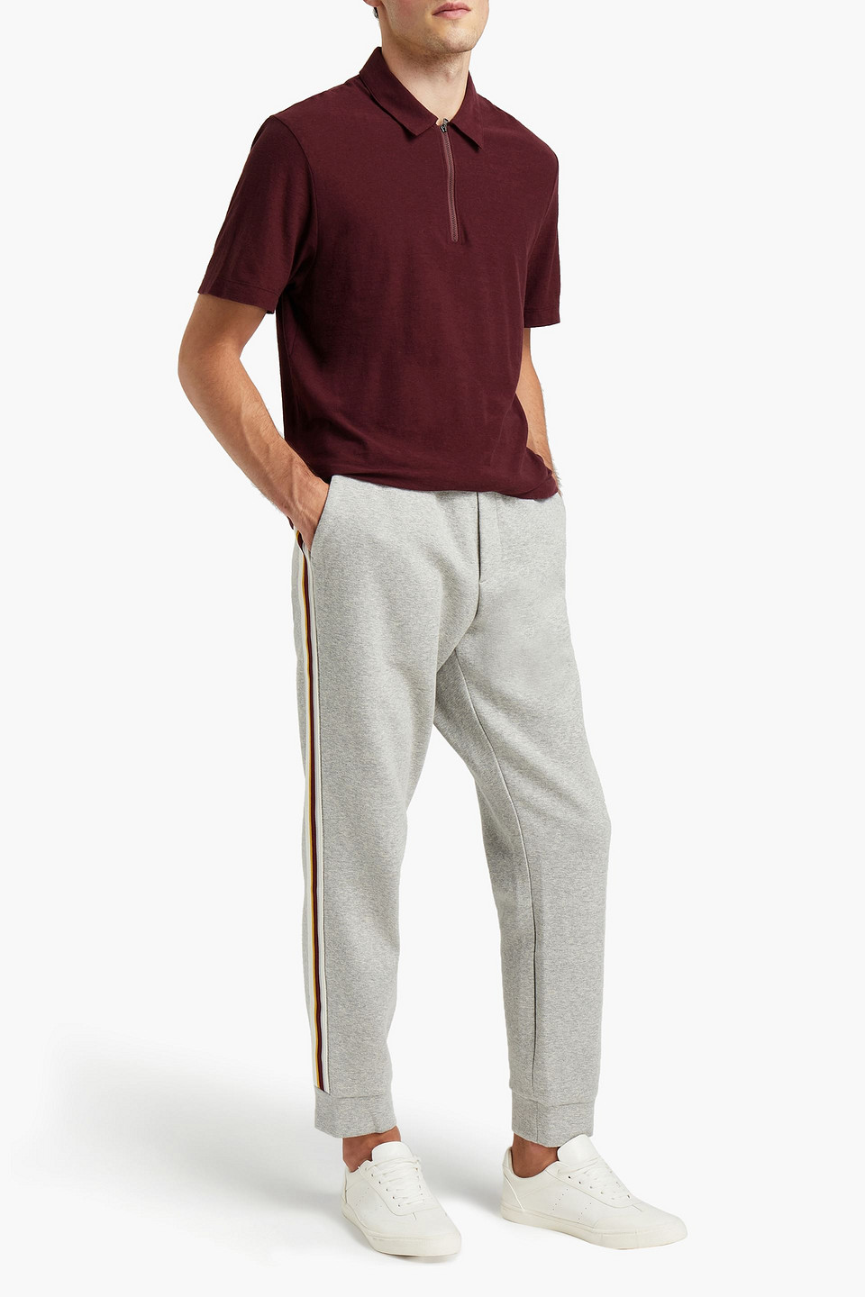 James Perse Man Collegiate Striped French Cotton-blend Terry Sweatpants
