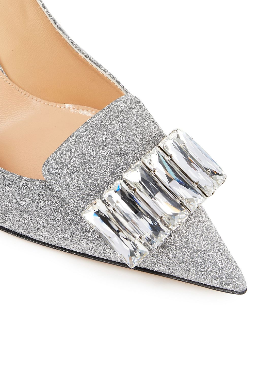 SERGIO ROSSI Crystal-embellished glittered leather pumps