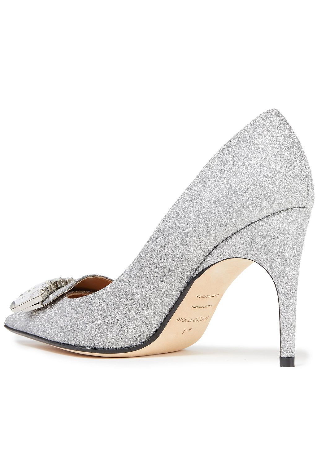 SERGIO ROSSI Crystal-embellished glittered leather pumps