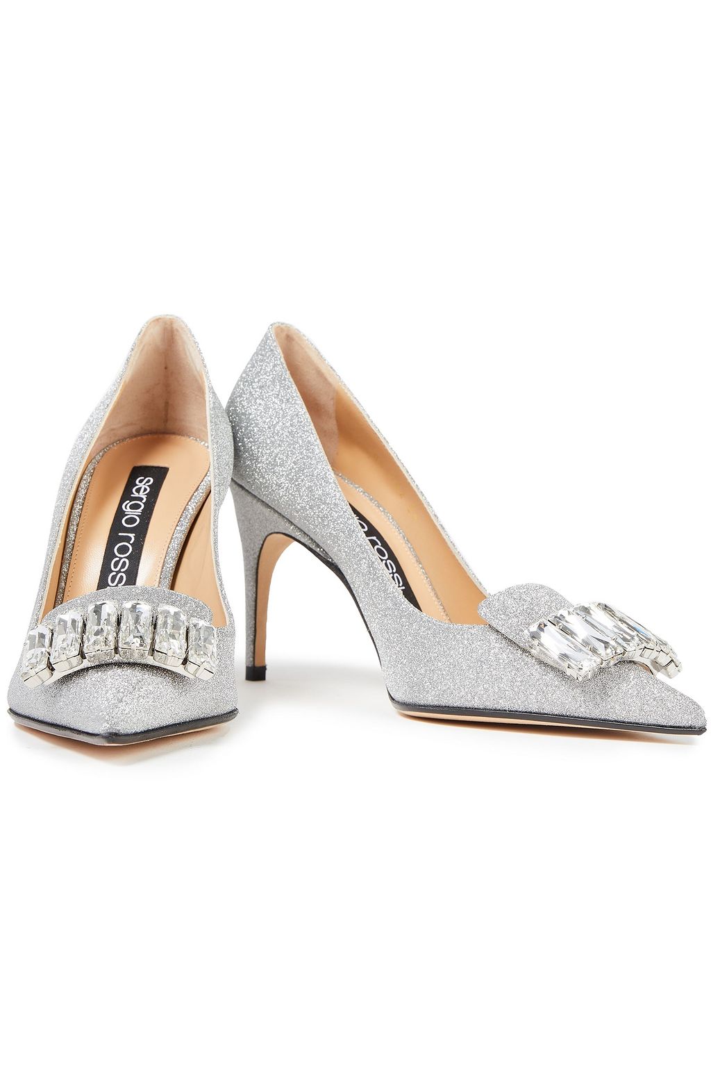 SERGIO ROSSI Crystal-embellished glittered leather pumps