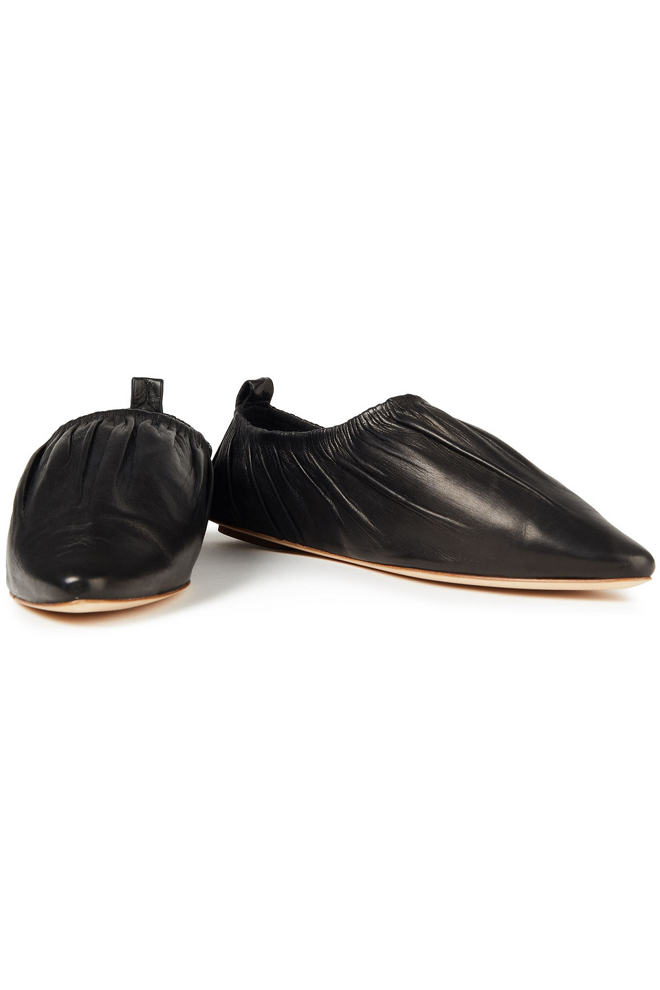 Nanushka Matangi Gathered Tie-dyed Leather Point-toe Flats In Black