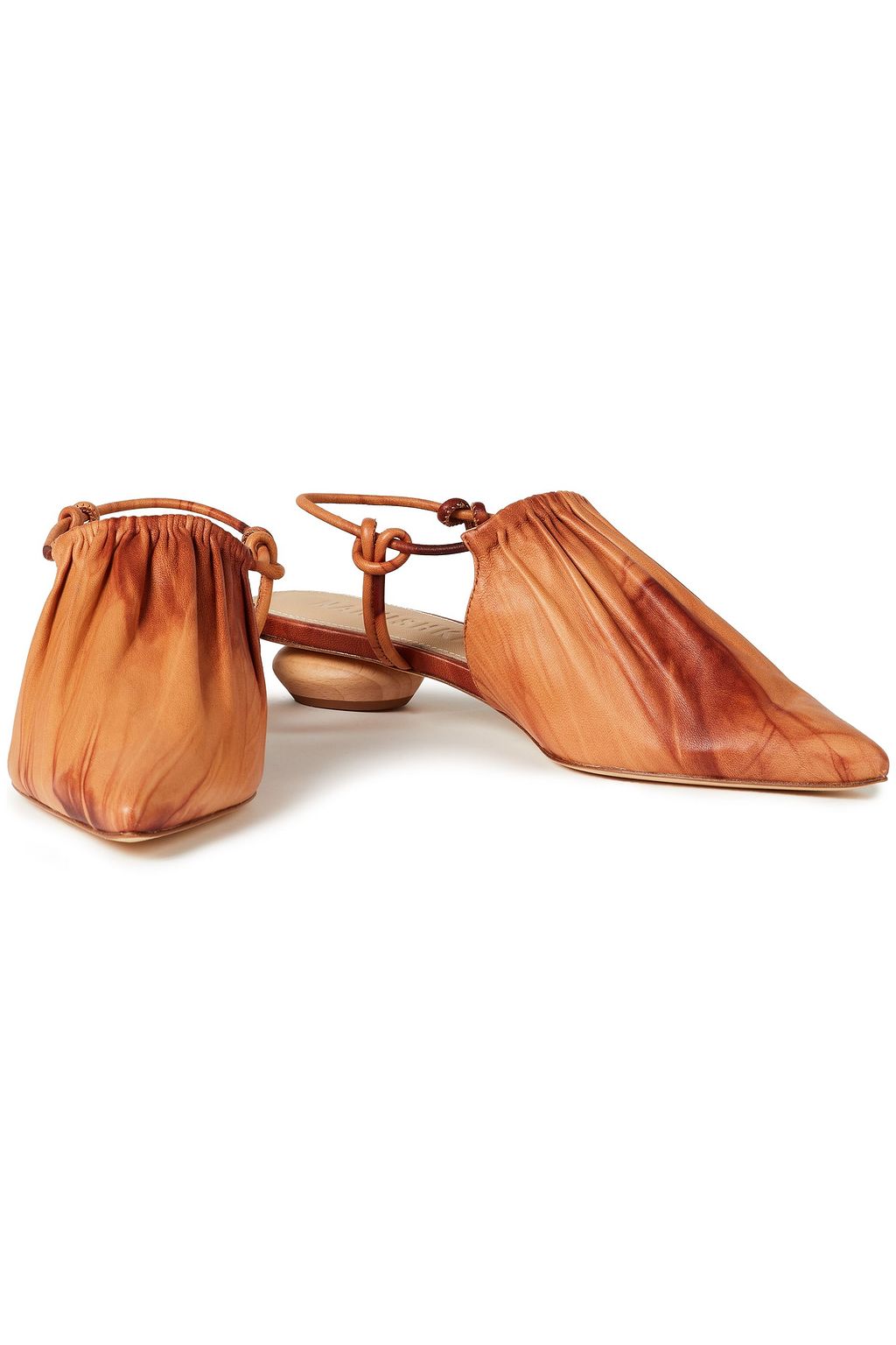 NANUSHKA Gathered tie-dyed leather slingback point-toe flats