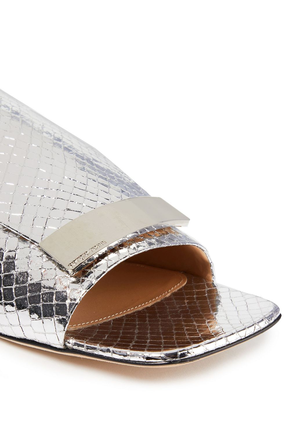 SERGIO ROSSI sr1 metallic snake-effect leather mules
