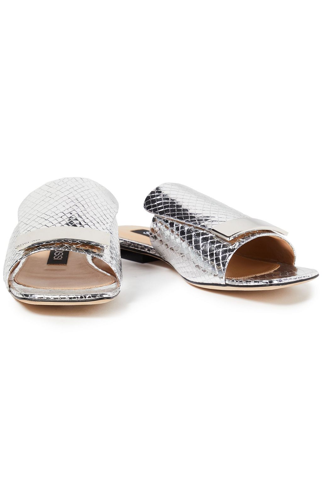 SERGIO ROSSI sr1 metallic snake-effect leather mules