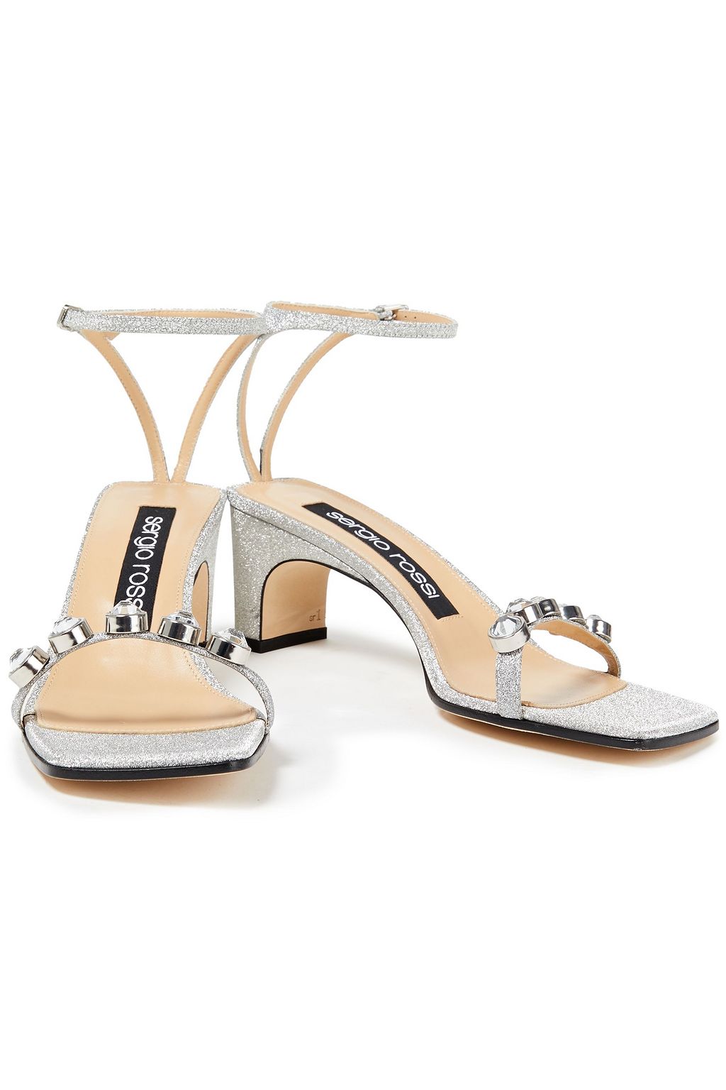 SERGIO ROSSI Crystal-embellished glittered leather sandals