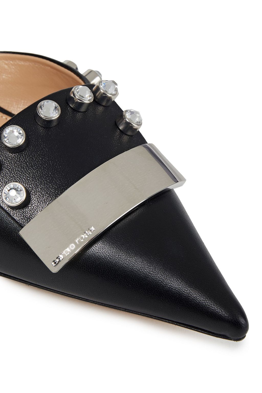 SERGIO ROSSI Crystal-embellished leather mules
