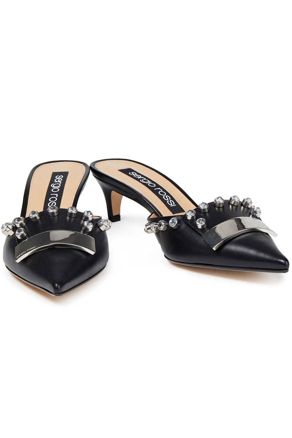 SERGIO ROSSI Crystal-embellished leather mules