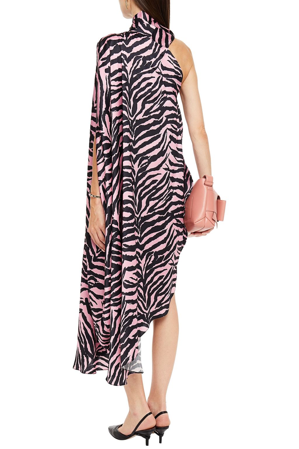 MM6 MAISON MARGIELA One-shoulder draped zebra-print satin midi dress