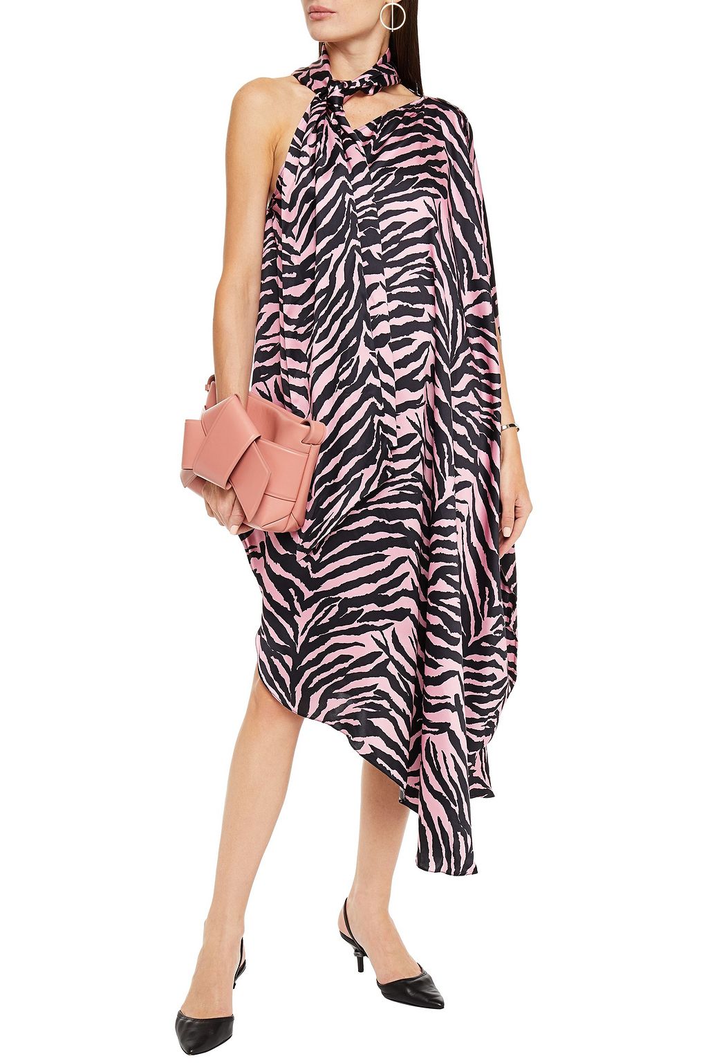 MM6 MAISON MARGIELA One-shoulder draped zebra-print satin midi dress