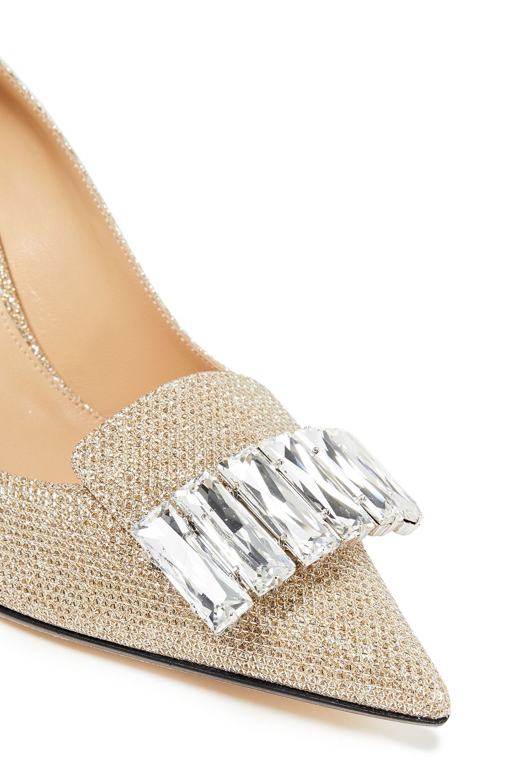 SERGIO ROSSI Crystal-embellished glittered woven pumps