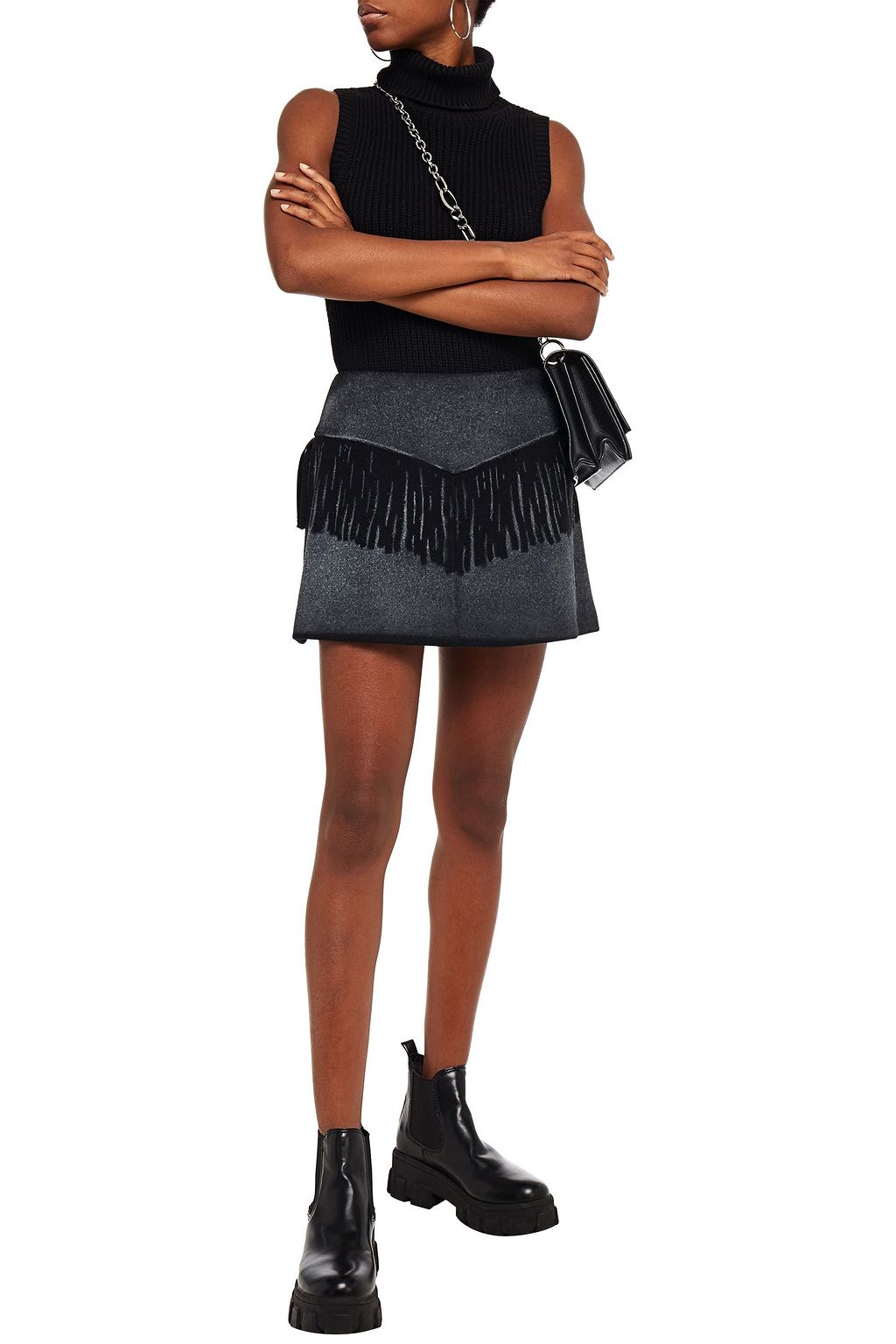 MM6 MAISON MARGIELA Fringed brushed wool-felt mini skirt