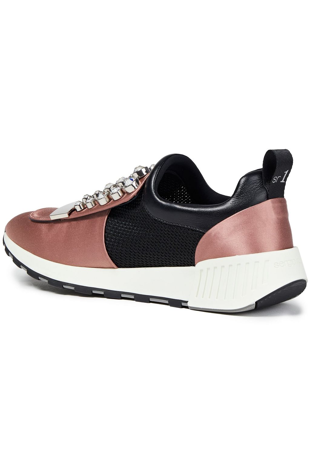 SERGIO ROSSI Embellished satin and mesh sneakers